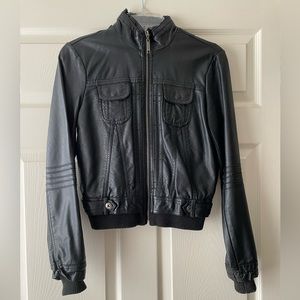 Faux leather black bomber jacket